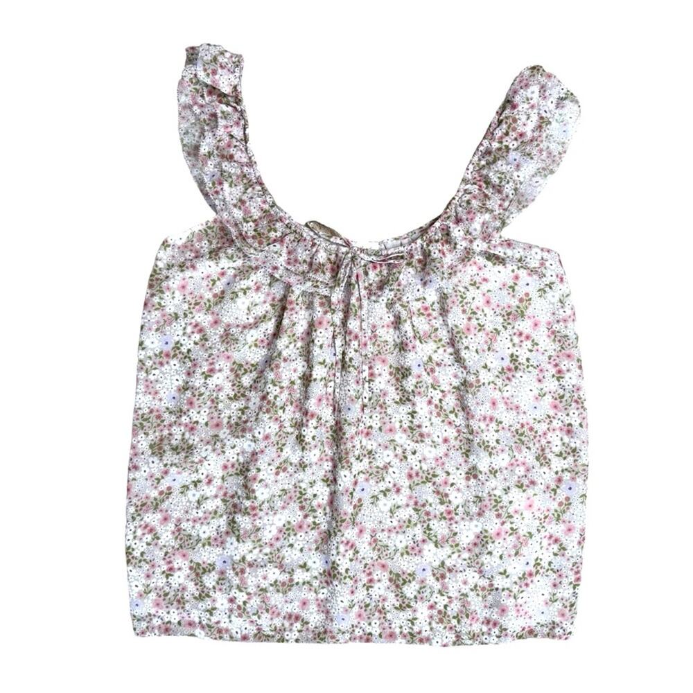 ARITZIA WILFRED Pink Green Cream Floral Ruffle Lined Reverie Tank Top Women’s